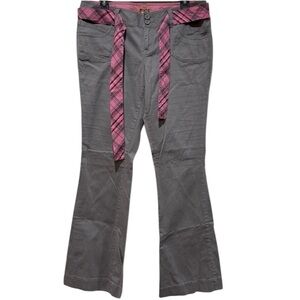 Y2K Mudd Bootcut Flared Low Rise Gray Pants Sz 11 Belted Casual Streetwear Trend